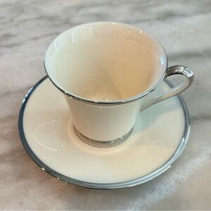Vintage Lenox Solitaire Ivory Teacup with Saucer and Platinum Trim